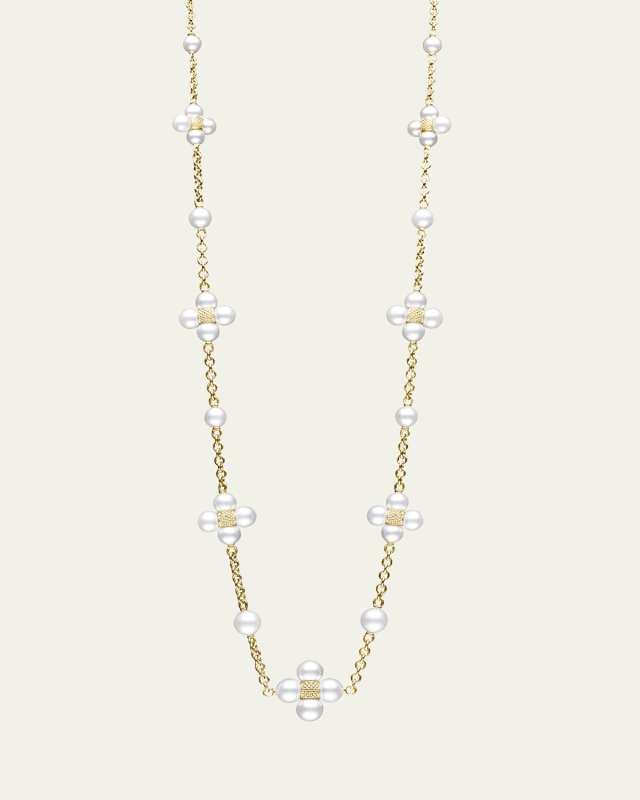 18K Yellow Gold Sequence Pearl Necklace, 18"L